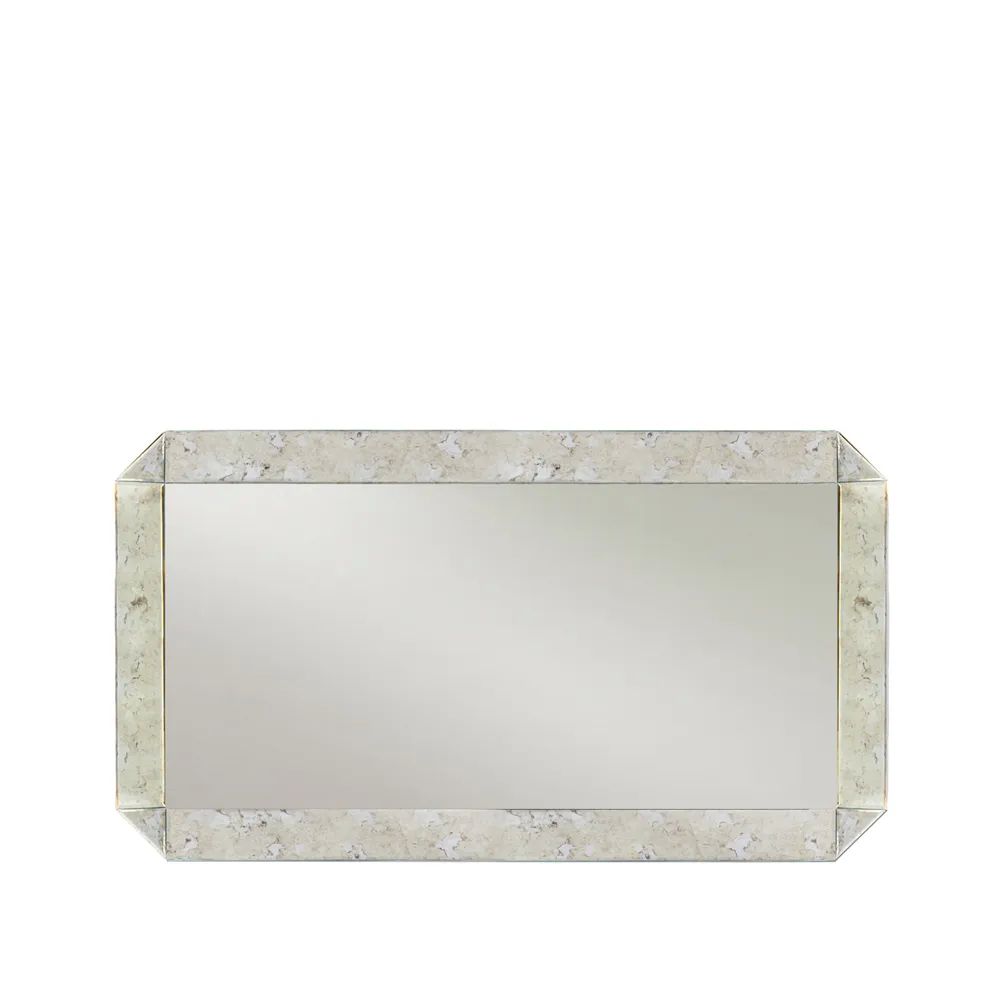 Vintage mirror, art deco style, whose frame combines strong geometric lines and mirrored panels.